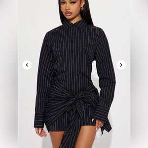 Executive Slay Pinstripe Mini Dress - Black/White - XL